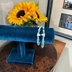 NWOT Double Strand 8” Silver & Turquoise Toggle Closure Bracelet